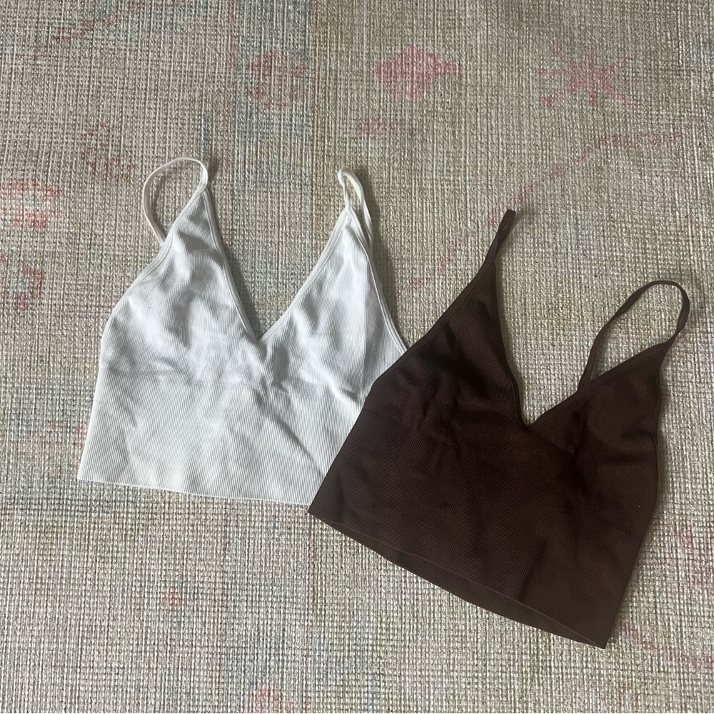 Aritzia Spaghetti Strap Bralette Duo in White and Dark Brown